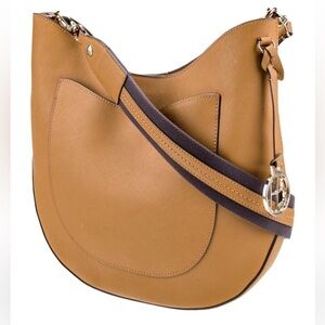 EUC Henri Bendel Saffiano Leather Shoulder Bag Tan Camel Leather Adjustable